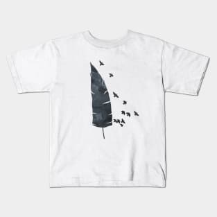 Black Feather And Birds Kids T-Shirt